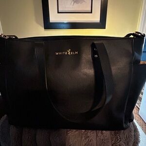 White Elm Black Leather Tote Bag